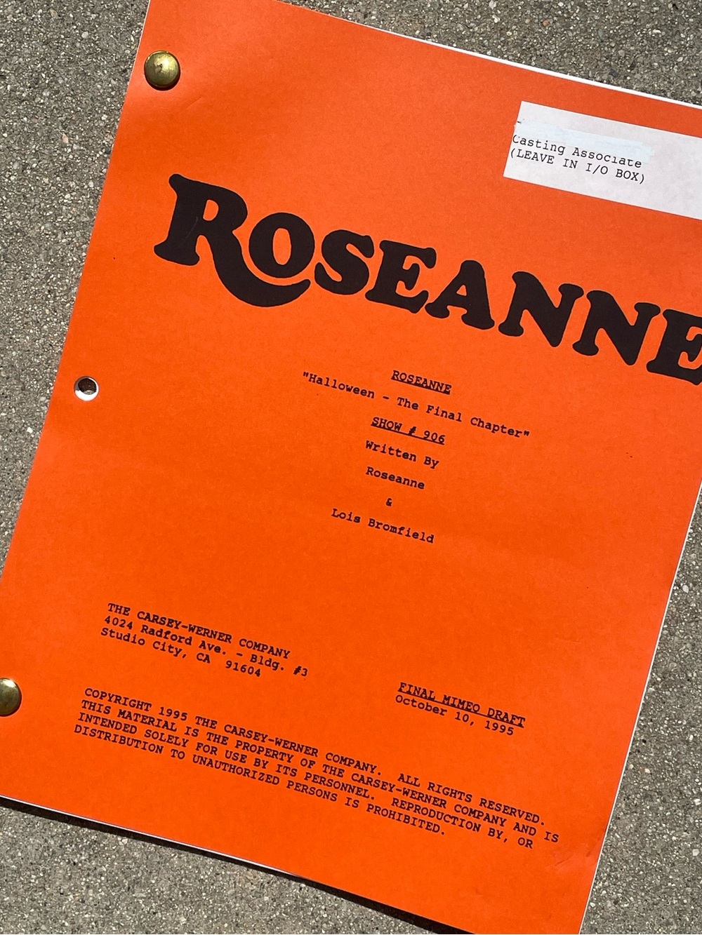 Roseanne Vtg 1995 Production Used Final Draft Script Halloween The Final Chapter